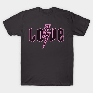 Love, leopard print lightning in black and pink T-Shirt